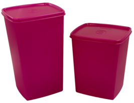 2 Tupperware Basic Bright Square Round Modular Canister Hot Pink 313-17 1311-2 - £21.25 GBP