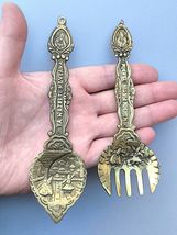 Vintage Very Rare 1950's Turkish Handmade Rumi Brass Fork &amp; Spoon Wall A... - $29.60
