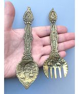 Vintage Very Rare 1950's Turkish Handmade Rumi Brass Fork &amp; Spoon Wall A... - $29.60