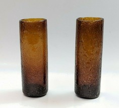 Hand Blown Amber Bubble Glass Highball Cylinder Bud Vase Set of 2 4x1&quot; - £19.97 GBP