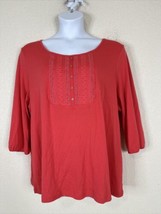 Karen Scott Womens Plus Size 3X Pink Embroidered Button Shirt 3/4 Sleeve - £11.30 GBP