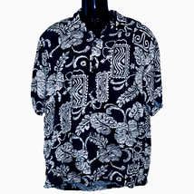 Vtg Aloha Hut Hawaii Hawaiian Shirt Sz M Black and White Tropical Geomet... - £14.01 GBP