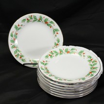 China Pearl Noel Xmas Salad Plates 7.375&quot; Lot of 8 Brown Back Stamp Gold Rim - £31.40 GBP
