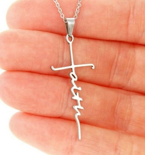 Stainless Steel ~ "Faith" ~ Cross Pendant Necklace ~ 18" Chain ~ 2" Extender Item image 5