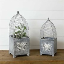 Two Butterfly Cloche Planters in distressed metal - £86.90 GBP