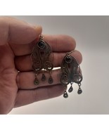 Armenian Filigree Obsidian Drop Dangle Earrings, Armenian Earrings - $49.37 CAD