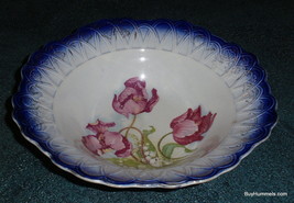 Lovely 10-1/2&quot; Antique Blue Serving Bowl With Flowers Marked 19 CHRISTMA... - $14.54