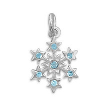 Sterling Silver Snowflake Charm with Aqua Crystals - $19.95