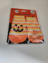 Fang-Tastic Halloween Pet Socks Non Slip Orange/Ylw Striped S/M Socks Up To 4.5&quot; - £6.01 GBP