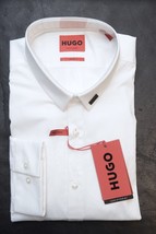 HUGO BOSS Hombre Ero3 Extra Ajustado Algodón Blanco Negocios Camisa Info... - £51.15 GBP