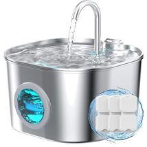 304 Stainless Steel Cat Water Dispenser - Compact 6.9" Fountain with Window - $49.45