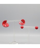 Red Acrylic Earring Lot (2) Pierced Ear Retro Stud Abstract Swirl - $14.99