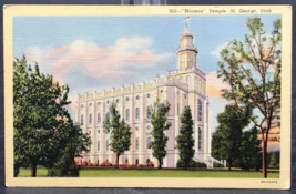 Vintage 1930-1945 Mormon Temple in St George UT Utah Linen Postcard #952 - £5.24 GBP