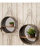 Hanging Round Shelf Mirrors in distressed metal -2 - $273.52 CAD