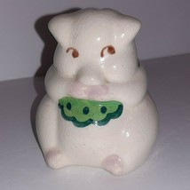 Vintage 50s Mini Sitting Pig Piggy Bank Ceramic Baby Piglet with Bib Crazing 3&quot; - £7.91 GBP