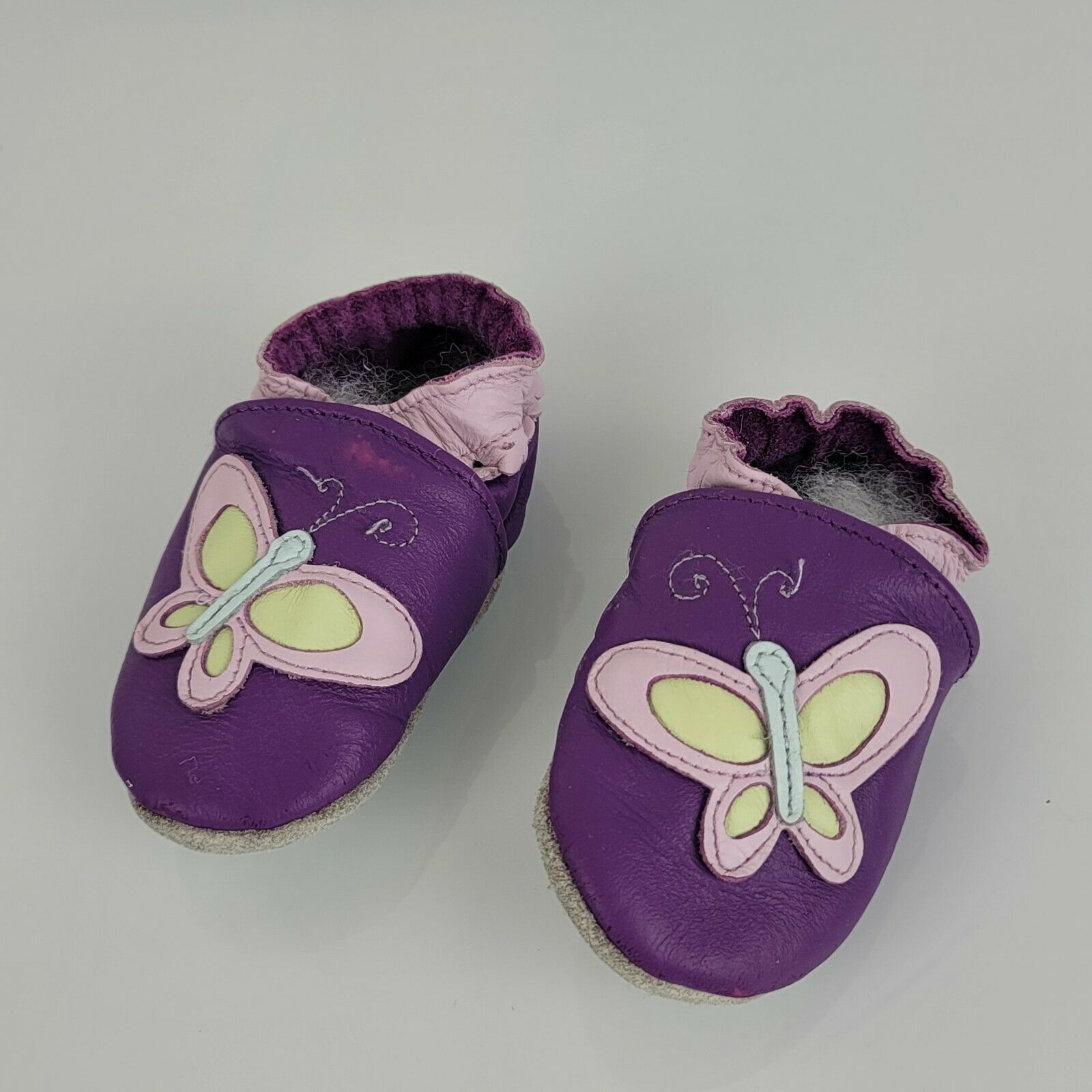 Robeez Purple Butterfly Slip On Leather Shoes Baby Girl Soft Sole Moccasins 6-12 - $24.74