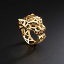 Vintage Style Panther Yellow Gold Plated Ring, Biker Ring Mens ring - £190.46 GBP