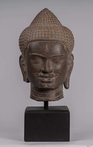 Antique Khmer Style Brown Stone Shiva Head Statue - The Destroyer - 52cm/21&quot; - $3,222.86