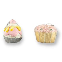 Christmas Ornaments Cupcake &amp; Ice Cream Sundae Sweets Pink Beaded / Glitter (2) - £18.31 GBP