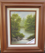 Original Oil Painting Canvas 9 x 12 &quot;LITTLE WATERFALL&quot; Framed Artist Pat... - £79.37 GBP