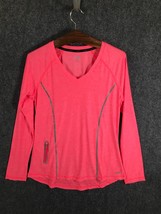 Avia Womens Activewear Shirt Size Medium Pink Short Sleeve V Neck Workout - £7.78 GBP