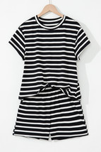 Black White Striped Short Sleeve Top and Shorts Set - $318.06 MXN
