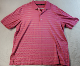 Bobby Jones Polo Shirt Mens Large Pink Striped 100% Cotton Short Sleeve Collared - £14.00 GBP