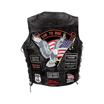 Buffalo Leather Biker&#39;s Vest American Eagle Bomb Squad 14 Patches Side L... - $840.48 MXN