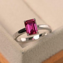 Solid 925 Sterling silver Red Ruby Handmade engagement prong Ring Size  12.5 - £74.92 GBP