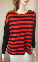 DANA BUCHMAN Metallic Black/Red Stripe Relaxed Fit 3/4 Sleeve Sweater (M... - £15.54 GBP