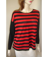 DANA BUCHMAN Metallic Black/Red Stripe Relaxed Fit 3/4 Sleeve Sweater (M... - £15.45 GBP