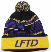 LRG Lifted Research Group LFTD Purple &amp; Yellow Knit Pom Pom Beanie Winter Hat - £15.12 GBP