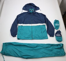 Vintage 90s Woolrich Mens Large Packable Hiking Camping Rain Suit Jacket Pants - £96.42 GBP