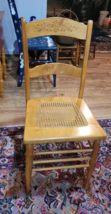 Vintage Blonde Wood Cane Bottom Ladder Back Sitting Table Chair Carved Designs - £54.91 GBP