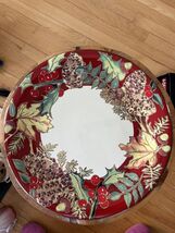 Vintage F.giorgi By Ceramica Platter Crimson Wreath Gold Trim - $64.35