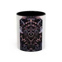 Steampunk Gothic Floral Heart Accent Mug 11oz 15oz Roses Filigree - $18.79+
