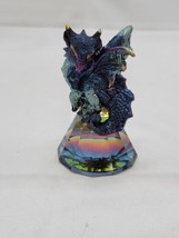 Blue Dragon Standing on Pyramid Glass Statue Fantasy Figurine George S Chen 3.5&quot; - £18.38 GBP