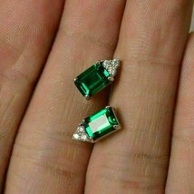 4Ct Simulated Diamond &amp; Emerald Earrings 14K Gold Plated 925 Sterling Silver - £67.67 GBP