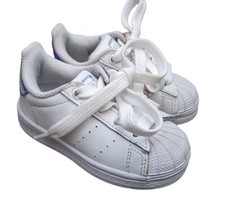 Adidas Baby Girl Sneakers Size 5 toddler White Iridescent Logo GREAT CONDITION  - £12.81 GBP