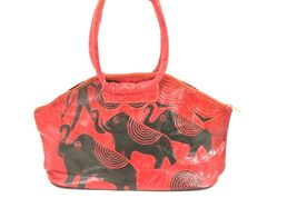 Elephant print hand painted leather Purse handbag Cool Shape Red Black - €26,08 EUR