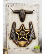 Country Western Star Dual Revolver Guns Bullets Longhorn Cow Wall Decor ... - £35.39 GBP