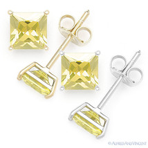 Princess Cut Simulated Citrine CZ Crystal Stud Earrings in .925 Sterling Silver - £16.42 GBP+