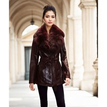 Barya New York Women&#39;s Leather jacket with Fox Fur Collar - £311.61 GBP