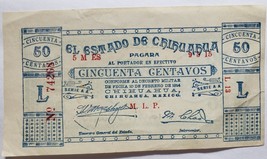 1914-1915 Mexico Banco Estado Chichuahua 50 Centavos - £8.61 GBP