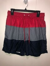 NEW Jake Austin Red White Blue Striped Swim Trunks SZ Medium Mesh Lined - $9.89