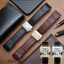 20/23mm Genuine Leather Strap for Cartier Santos 100 Watch Folding Buckle - $23.69+