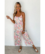 White Floral Spaghetti Straps Wide Leg Jumpsuit - $16.83