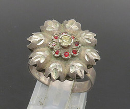 EUROPEAN 925 Silver - Vintage Topaz &amp; Garnet Floral Band Ring Sz 7 - RG23943 - $69.09