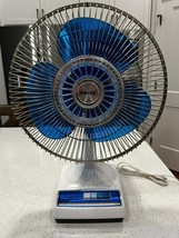 Galaxy 12&quot; 3 Speed Oscillating Fan Type 12-1 Blue &amp; White ~ Vintage! See... - $48.37