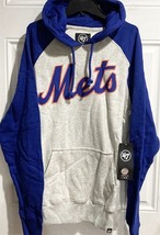 New York Mets MLB &#39;47 Embroidered Raglan Gray Hoodie Pullover Men&#39;s Large L - £37.54 GBP